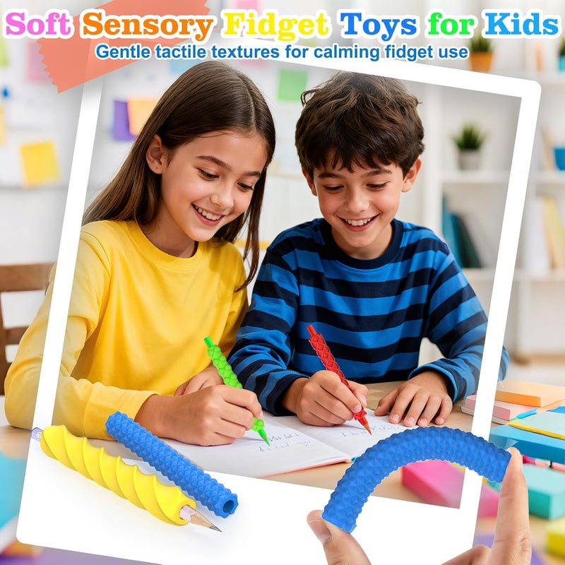 BUSOHA 4 Pack Textured Silicone Pencil Grips - Sensory Fidget for Classroom Textured Squishy Pencil Grips for Kids Handwriting ADHD Tools Gift for Anxiety Relief Items Stocking Stuffers - Image 4